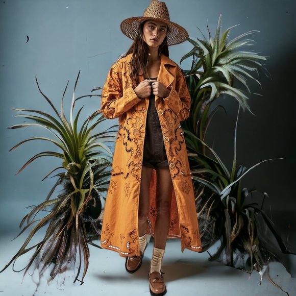 Free People Susanna Cutwork Longline Duster Jacket Sizes XS Festival Statement - Picture 12 of 14